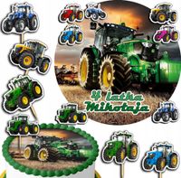 ZESTAW OPŁATEK NA TORT 20CM + TOPPERY PAPIEROWE - CIĄGNIK 15CM 18CM