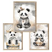 Zestaw trzech plakatów dla dzieci Panda
