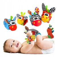 GRZECHOTKI DLA NIEMOWLĄT SKARPETKI OPASKI 4 SZT. GRZECHOTKA NA RĄCZKI SOZZY