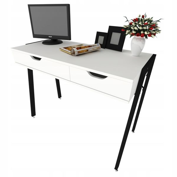 BIURKO NOWOCZESNE Z SZUFLADAMI BIAŁE DUŻE NA CZARNYCH NOGACH PREMIUM 100 CM zdjęcie 6