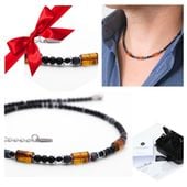 Łańcuszek Srebrny Męski Naszyjnik Bursztyn Prezent Dla Faceta Na Święta