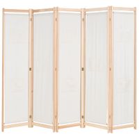 Parawan 5-panelowy, kremowy, 200 x 170 x 4 cm, tkanina