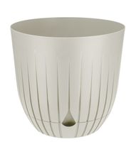 Doniczka donica plastikowa z podstawką 21 cm prążkowany wzór kremowy mat