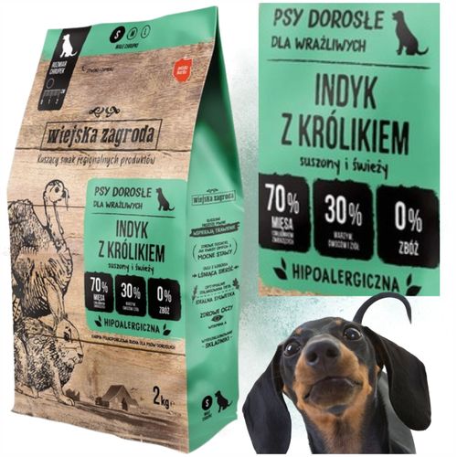 sucha karma dla psa wiejska zagroda indyk z królikiem hipoalergiczna s 2 kg na Arena.pl
