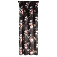 Zasłona welwetowa na taśmie w kwiaty KAREN 140x270 czarna