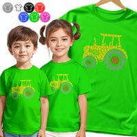 KOSZULKA DZIECIĘCA TSHIRT - KOLOROWE KROPKI TRAKTOR DZIEŃ KROPKI - 134 M