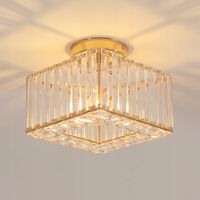 LAMPA SUFITOWA E27 KWADRAT KRYSZTAŁ WISZACA ZŁOTA NOWOCZESNA DO SALONU
