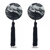 reusable black lace round tassel nipple pasties