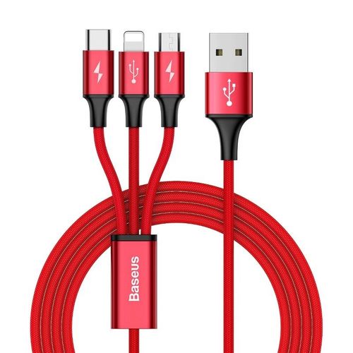 Kabel Usb Baseus Rapid 3W1 Typ C / Lightning / Micro 3A 1,2M - Czerwony na Arena.pl