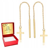 ZŁOTE KOLCZYKI 585 WISZĄCE KRZYŻYKI GRAWER