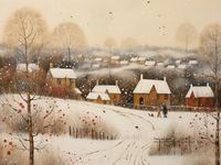 Plakat 100x75cm Wioska Otulona Śniegiem