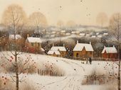 Plakat 100x75cm Wioska Otulona Śniegiem