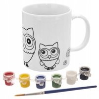 KUBEK PORCELANOWY DO MALOWANIA ZESTAW Z FARBKAMI DLA DZIECI SOWA