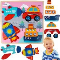 Układanka Edukacyjna Drewniana Pojazdy Auta Dopasowanie