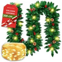 Girlanda Świąteczna Choinkowa Sztuczna JARZĘBINA + SZYSZKI 300 cm + 100 LED