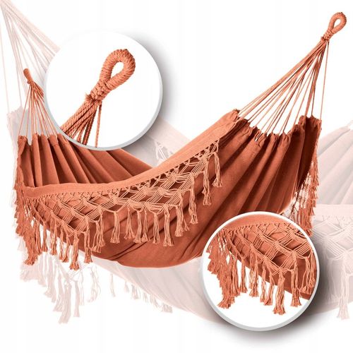 DUŻY DWUOSOBOWY MOCNY HAMAK OGRODOWY BOHO MAKRAMA MIDAS 150x200 XXL KARMEL na Arena.pl