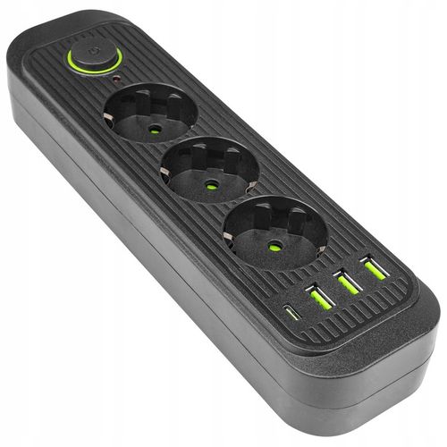 Przedłużacz listwa zasilająca 2m 3 GNIAZDA UZIEMIENIE 4x USB C CZARNY na Arena.pl