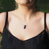 Naszyjnik - Dumortieryt sopel na łańcuszku srebrnym złoconym