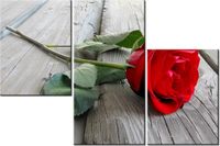 60 90CM OBRAZ 3 ELEM RÓŻA DESKACH ŚCIENNY DRUK PŁÓTNO