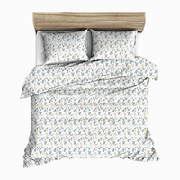 Pościel flanelowa 160x200 wzór niebieskie kwiaty na białym tle