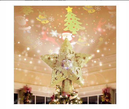 Gwiazda na choinkę z projektorem LED na czubek brokatowa złota 3D 24 x 20cm na Arena.pl