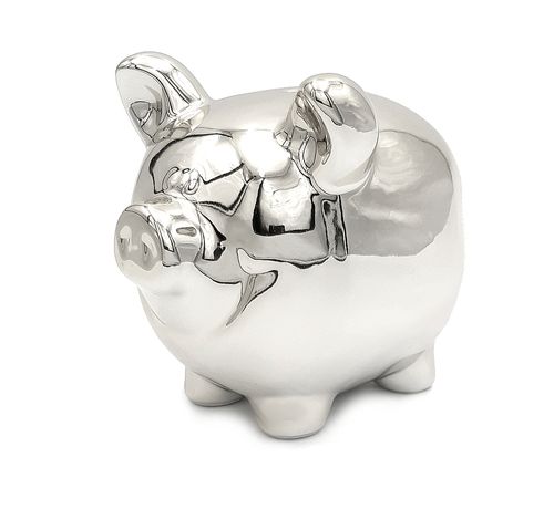 SKARBONKA ŚWINKA LUSTRZANA glamour srebrna 13 cm OTWIERANA na Arena.pl