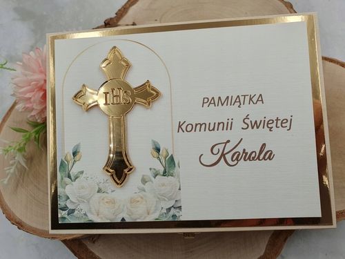 Pamiątka Komunii Świętej-PREZENT, pudełko. Różaniec i serduszko komplet na Arena.pl