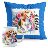ZESTAW KUBEK + PODUSZKA NIEBIESKA - PIES PSY PIESEK RASA BEAGLE