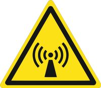 Znak Ostrzeżenie przed promieniowaniem niejonizującym grawerowana 10x10 cm