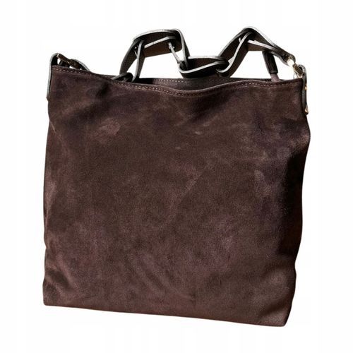 Czekoladowa zamszowa torebka brązowa shopper ZAMSZ NATURALNY Vera Pelle na Arena.pl