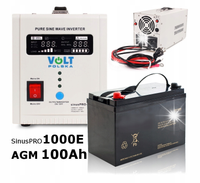 ZASILACZ AWARYJNY ZASILANIE AWARYJNE UPS SINUS PRO 1000E + AKUMULATOR 100Ah