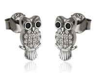RODOWANE KOLCZYKI SREBRNE SOWY BIAŁE CYRKONIE OWL