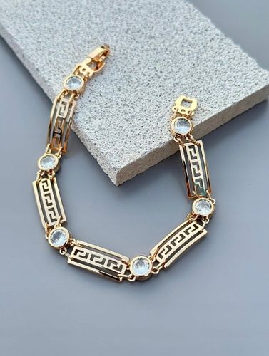 ZŁOTA BRANSOLETKA DAMSKA ZE STALI CHIRURGICZNEJ Z CYRKONIAMI GRECKA+GRATISY na Arena.pl