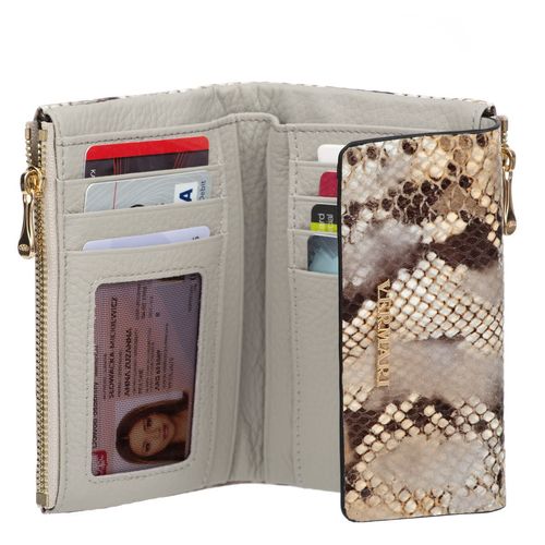 VERMARI portfel damski skórzany elegancki wężowy P222 jasny złoty na Arena.pl