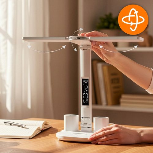 LAMPKA NA BIURKO LED PODWÓJNA BIURKOWA ZEGAR ORGANIZER TEMPERATURA na Arena.pl