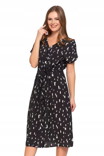 Sukienka Damska Midi Wiskozowa Wzorzysta Elegancka na Lato CZARNA MORAJ S na Arena.pl