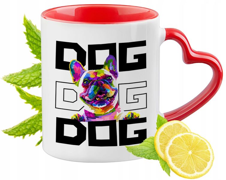 Pies Pieski Kubek Czerwony Z Uszkiem W Kształcie Serca Na Prezent zdjęcie 1