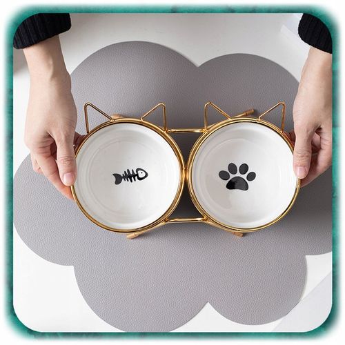 ZESTAW 2SZT MISKA DLA KOTA PSA PODWÓJNA CERAMICZNA NA STOJAKU Miski 2x300ml na Arena.pl