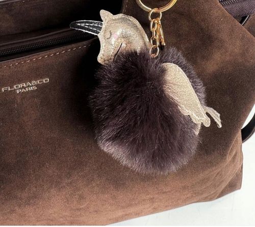 Torebka Flora&Co czekoladowa SHOPPER eco zamsz z brelokiem pompon na Arena.pl