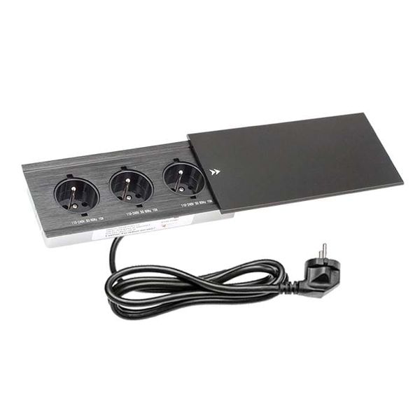 Przedłużacz gniazdo multiport FLEXPORT biurowy wpuszczany 3 gniazda, 1,7m, czarny zdjęcie 2