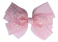 Spinka wsuwka duża kokarda podwójna kratka holo różowy 12cm