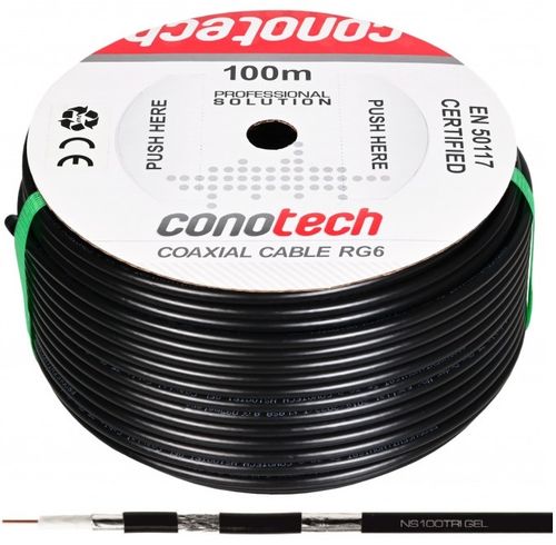 Kabel Przewód Antenowy RG-6 TRISHIELD Żelowany 100m Koncentryczny CU PE Żel na Arena.pl