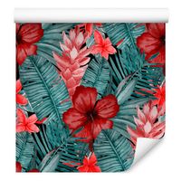 Tapeta do jadalni egzotyczne liście kwiaty natura