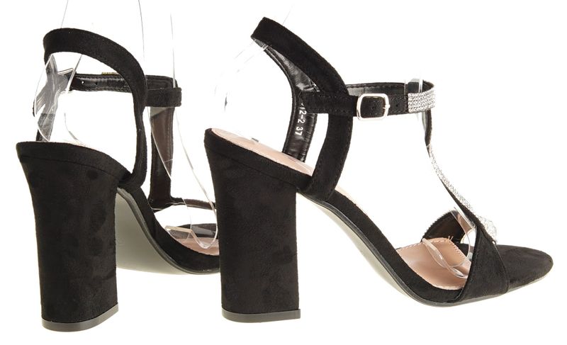 Sandały zamszowe na obcasie słupku 9,5 cm. czarne Rozmiar obuwia - 41, Długość wkładki [cm]: - 26,50 cm. zdjęcie 6