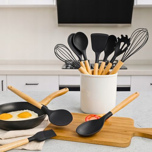 PRZYBORY KUCHENNE SILIKONOWE 12el czarne ZESTAW PRZYBORÓW KUCHENNYCH na Arena.pl