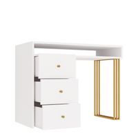 BIURKO WOLNOSTOJĄCE KLARA 100 CM BIAŁY MAT NOGI ZŁOTE METAL