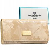 Portfel damski skórzany beżowy Peterson RFID STOP elegancki duży w