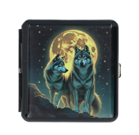 Metalowa Papierośnica z Nadrukiem 2 Wilków Stojących przy Pełni Księżyca
