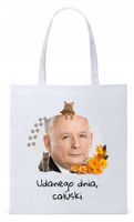 Śmieszny Pis Kaczyński Torba Eco Biała Shopper Z Nadrukiem Ze Zdjęciem