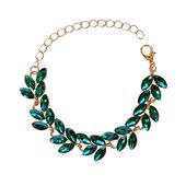 Złota bransoletka błyszcząca zielona szmaragdowa klasyczna z listkami STYL